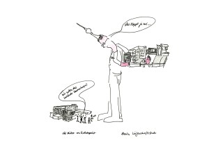 Daniela Brahm "We want to buy the premises. – That will never work out." 2016 ink and pencil on paper, 21 x 29.7 cm