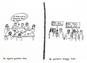 Daniela Brahm "The middle-class formative milieu, the proletarian dependent milieu" 2014 ink and pencil on paper, 21 x 29.7 cm