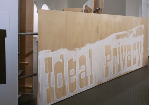 Daniela Brahm Highrise, 2005 spatial structure of scaffolding and plywood combining backstage material, text and paintings