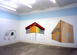 Daniela Brahm our place, 2000 Barbara Thumm Gallery, Berlin Paintings from the series “Ideal Privacy” “Dizzy” oil on Forex, 150 x 200 cm “Finicky” oil and adhesive foil on Forex, 240 x 300 cm “Dim” oil on wood, 240 x 240 cm