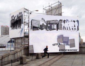 Daniela Brahm The Big Argument 2009, in: "Warsaw Under Construction", Museum of Modern Art in Warsaw site-specific installation, scaffoldings, billboards, large format prints, painting, approx. 11 x 7 x 4 m