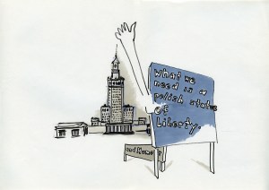 Daniela Brahm_„Warsaw fighting city / statue of liberty“ 2009, marker on paper, 29,7 x 42 cm