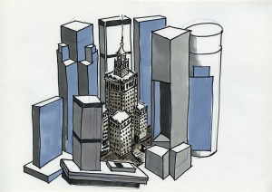 Daniela Brahm_„Warsaw fighting city / skyscrapers“ 2009, marker and ballpen on paper, 29,7 x 42 cm