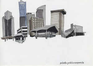 Daniela Brahm_„Warsaw fighting city / public, private, corporate“ 2009, marker on paper, 29,7 x 42 cm