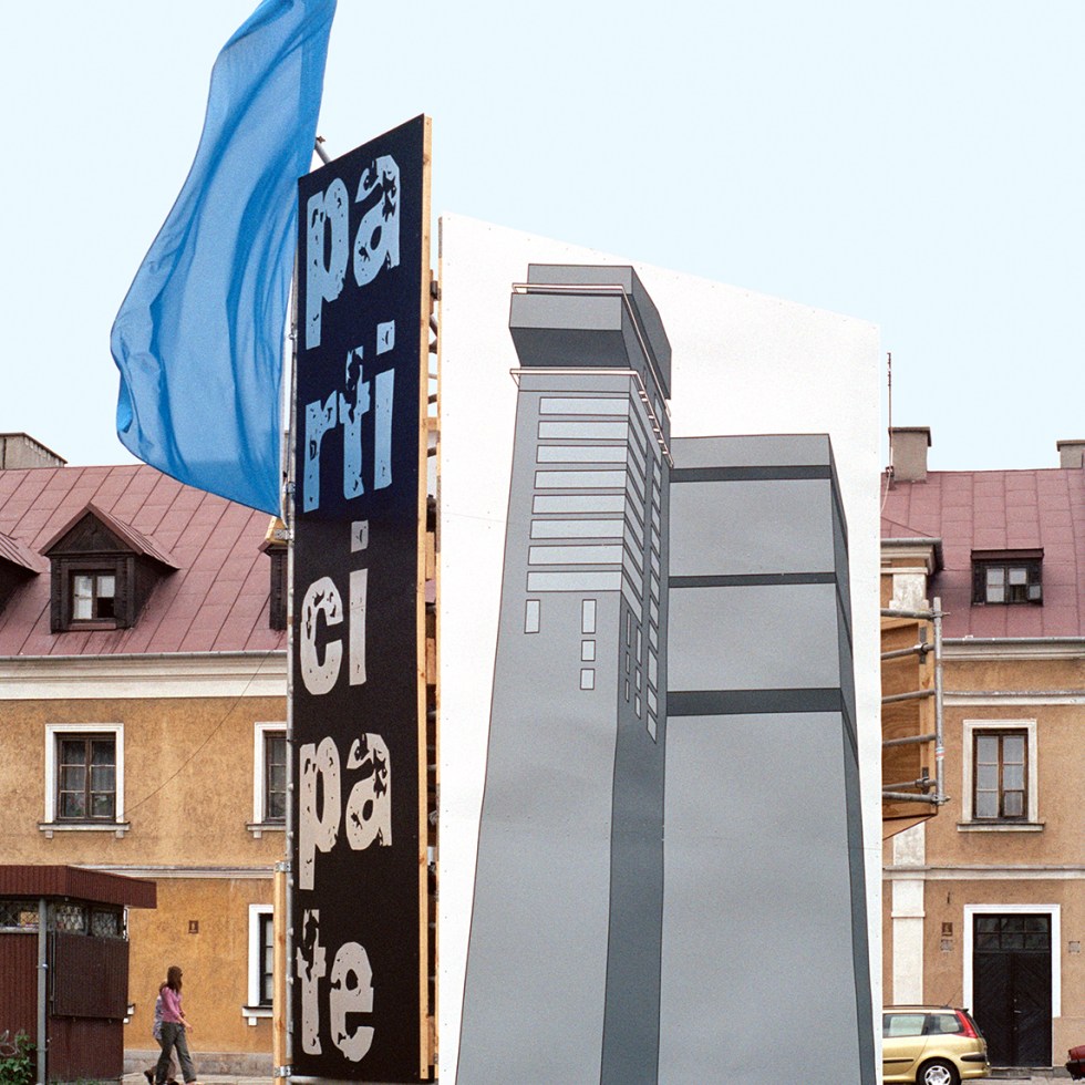 Daniela Brahm The New Town, 2006 scaffolding, paintings, a flag, approx. 8 x 3.6 x 1.6m