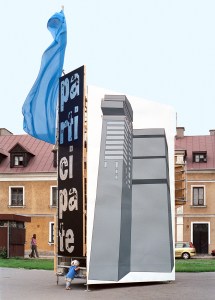 Daniela Brahm The New Town, 2006 scaffolding, paintings, a flag, approx. 8 x 3.6 x 1.6m