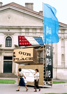 Daniela Brahm The New Town, 2006 scaffolding, paintings, a flag, approx. 8 x 3.6 x 1.6m