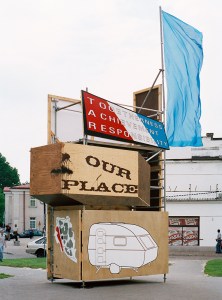 Daniela Brahm The New Town, 2006 scaffolding, paintings, a flag, approx. 8 x 3.6 x 1.6m
